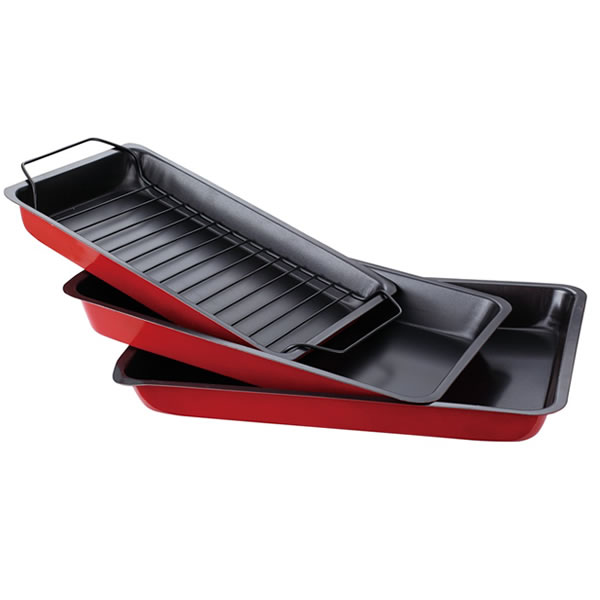 Utile in orice bucatarie. Set 3 tavi teflonate cu gratar