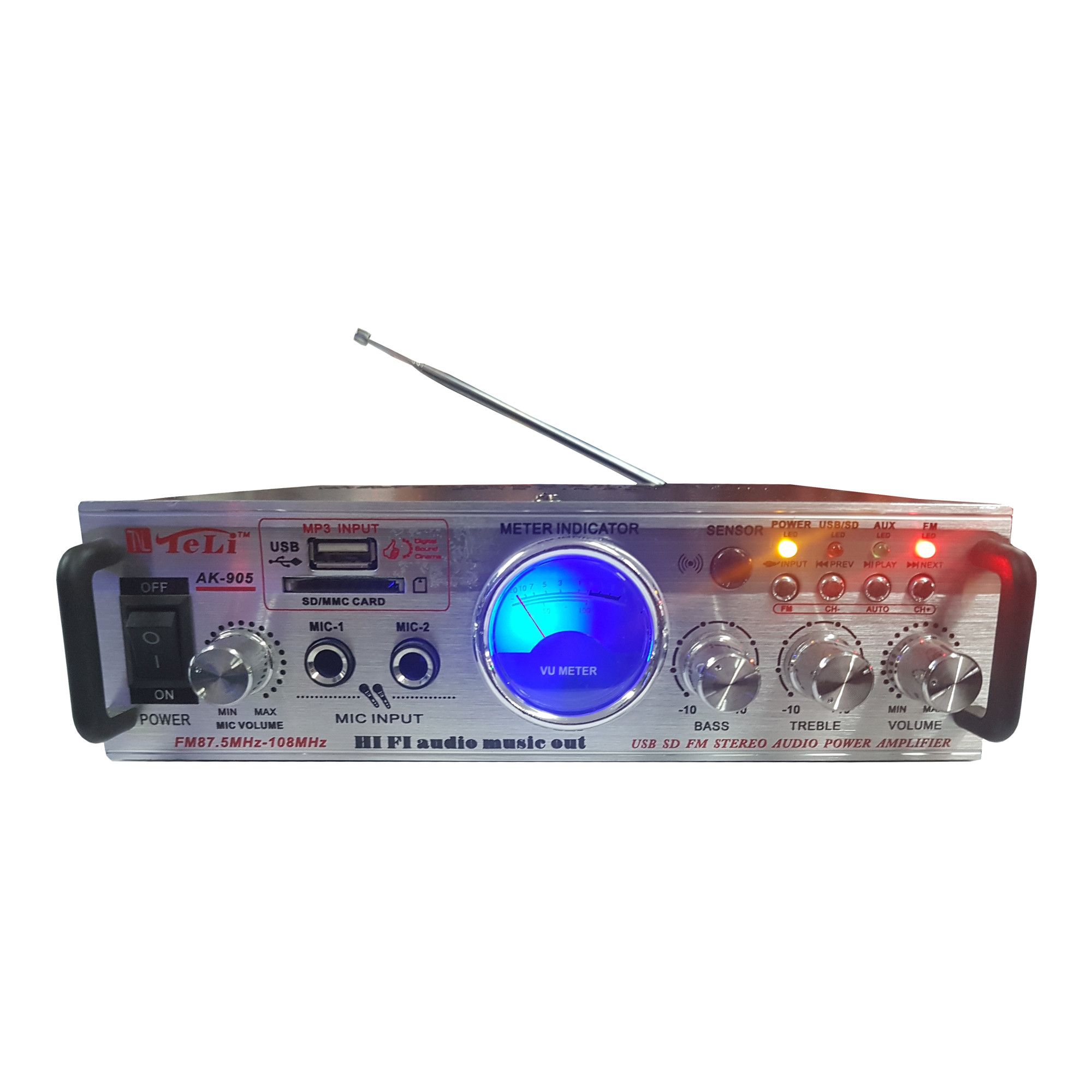 Amplificator profesional tip statie Teli AK-905, 2 x 30 W, USB, SD Card, telecomanda