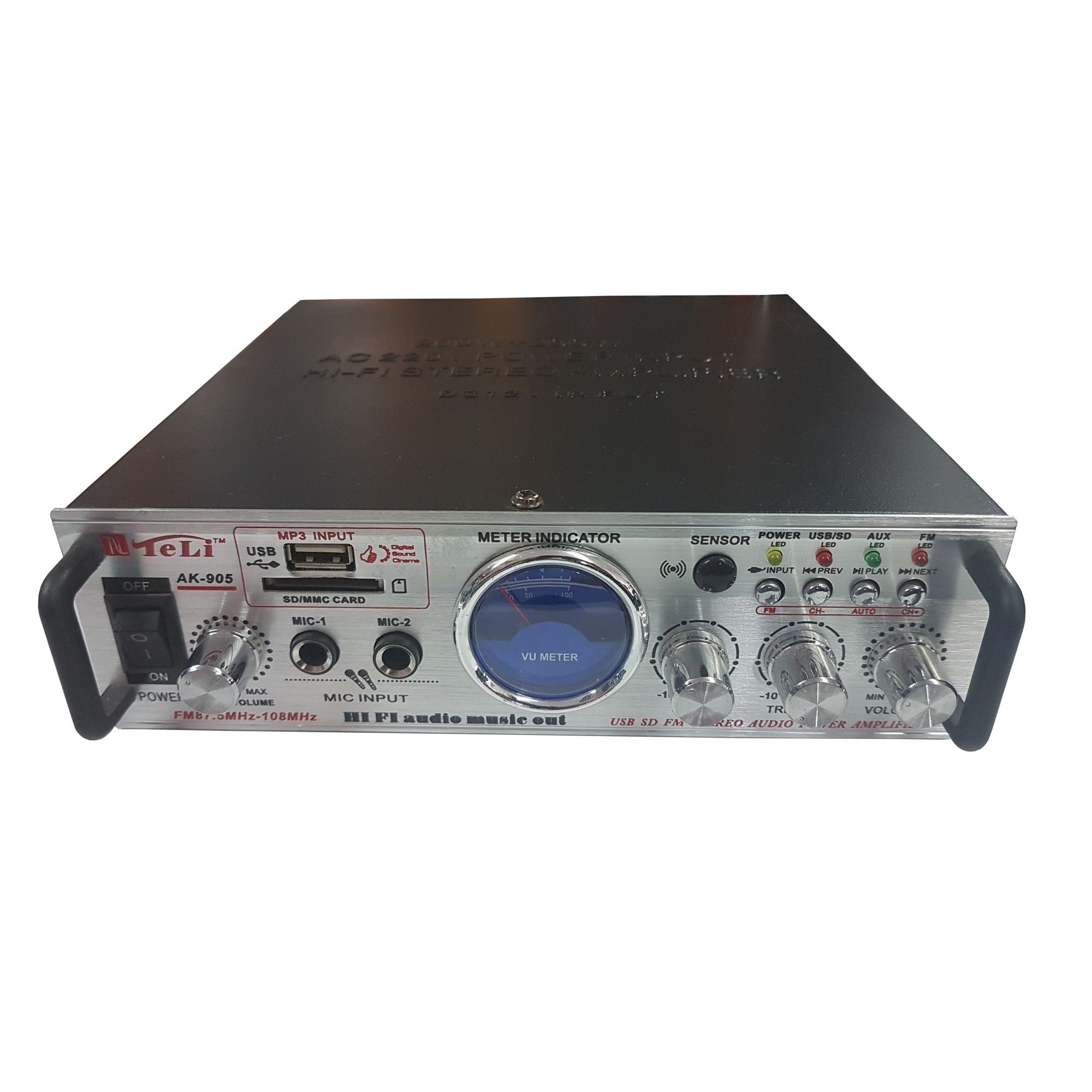 Amplificator profesional tip statie Teli AK-905, 2 x 30 W, USB, SD Card, telecomanda