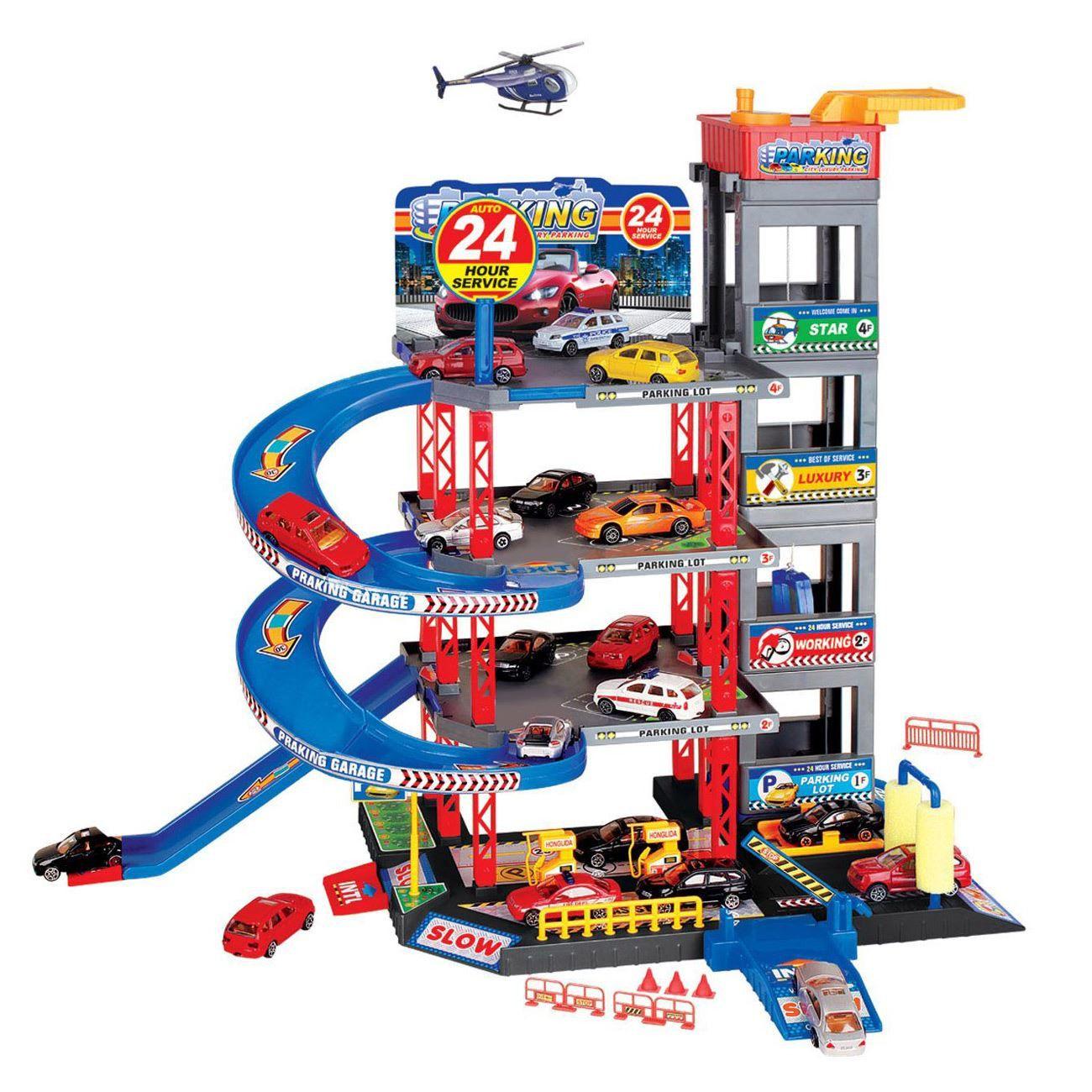 Set de joaca Parcare supraetajata pe 4 niveluri x 4 vehicule x 1 elicopter