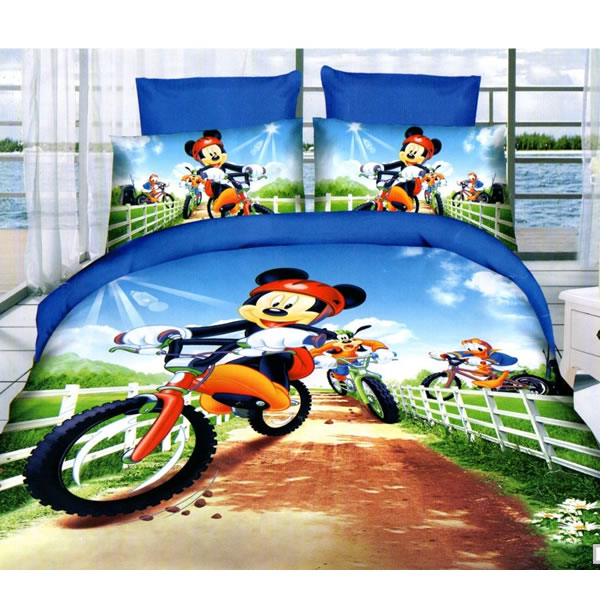 Lenjerie de pat pentru copii cu personaje Disney din bumbac satinat