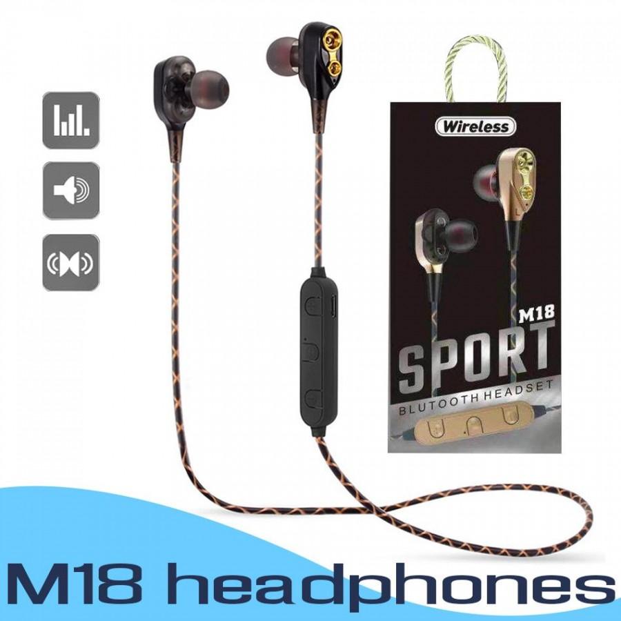 Casti Bluetooth Sport M18, 10 metri, Negru cu Auriu