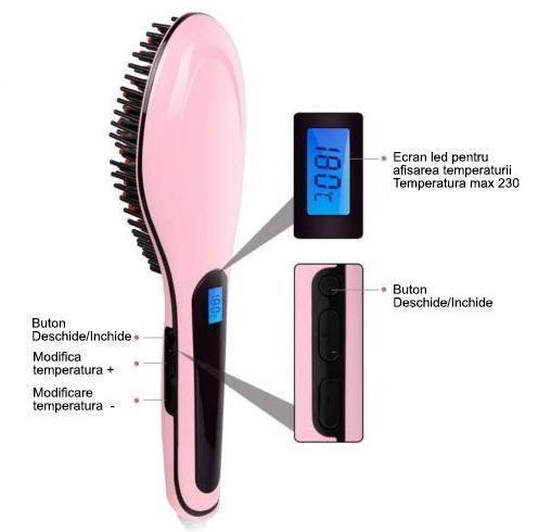 Perie de indreptat parul Straight Brush cu ioni si afisaj LCD