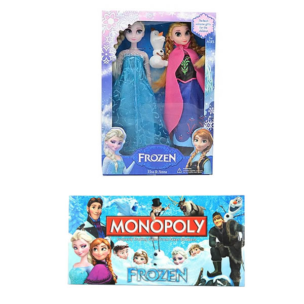 Pachet jucarii Frozen: Monopoly + Set 2 papusi Elsa si Anna