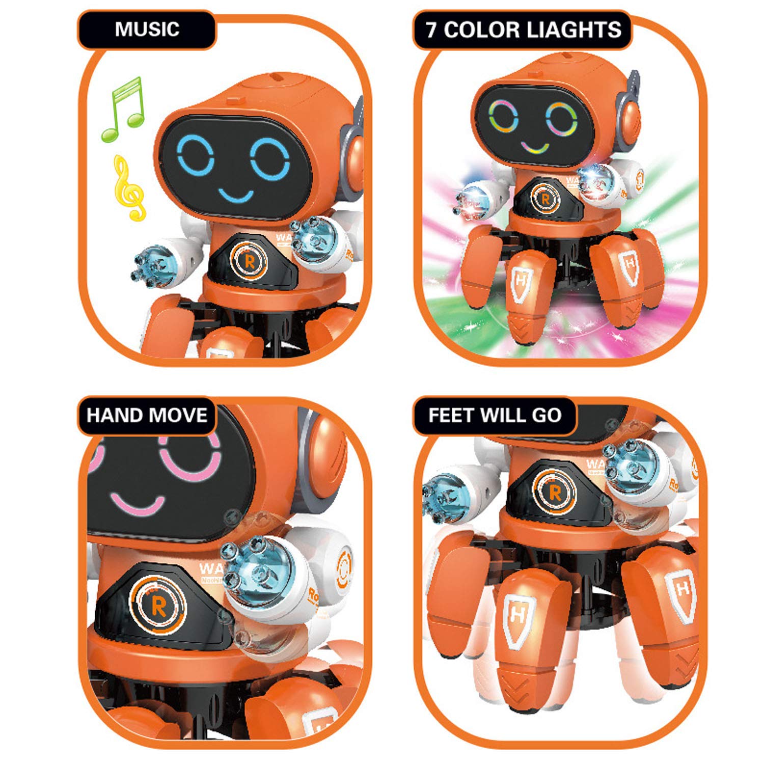 Jucarie Robot AKU interactiv, merge si danseaza, lumini LED, sunete, melodii