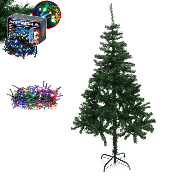 Brad artificial verde 180 cm + Set 2 instalatii 100 LED multicolor