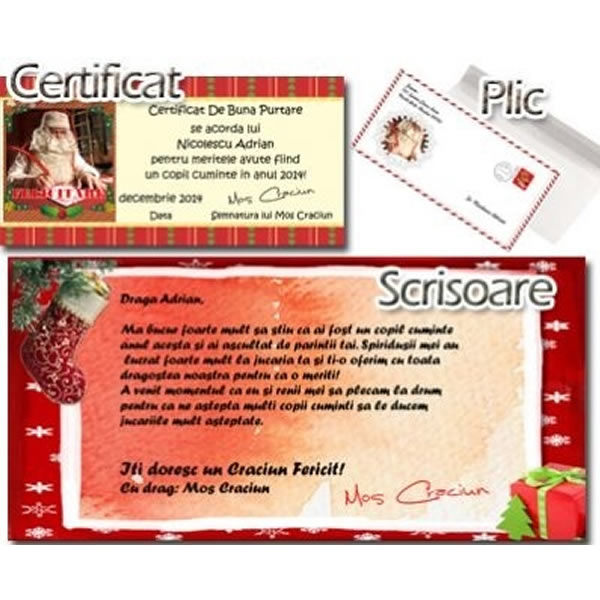 Scrisoare personalizata + Certificat Buna Purtare + Plic de la Mos Craciun