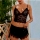 Set 3 piese, Pijama din satin si dantela, Negru
