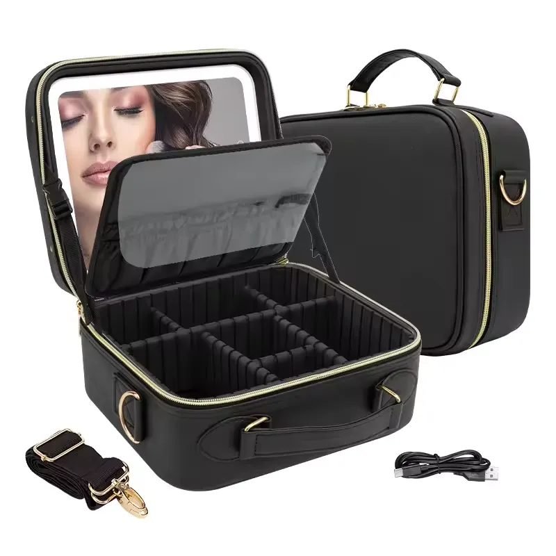 Geanta cosmetice cu oglinda si lumina LED