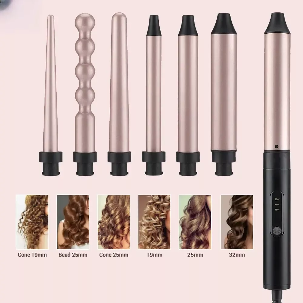 Ondulator de par cu 6 accesorii, 19 mm/25 mm/32 mm