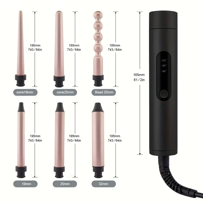 Ondulator de par cu 6 accesorii, 19 mm/25 mm/32 mm