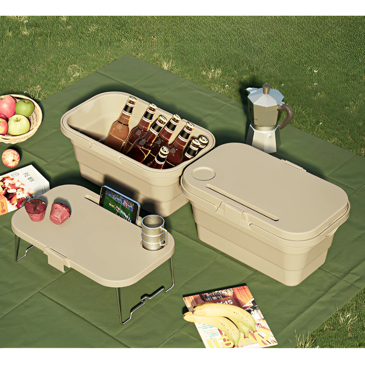Lighean pliabil cu masuta picnic, 8 Litri