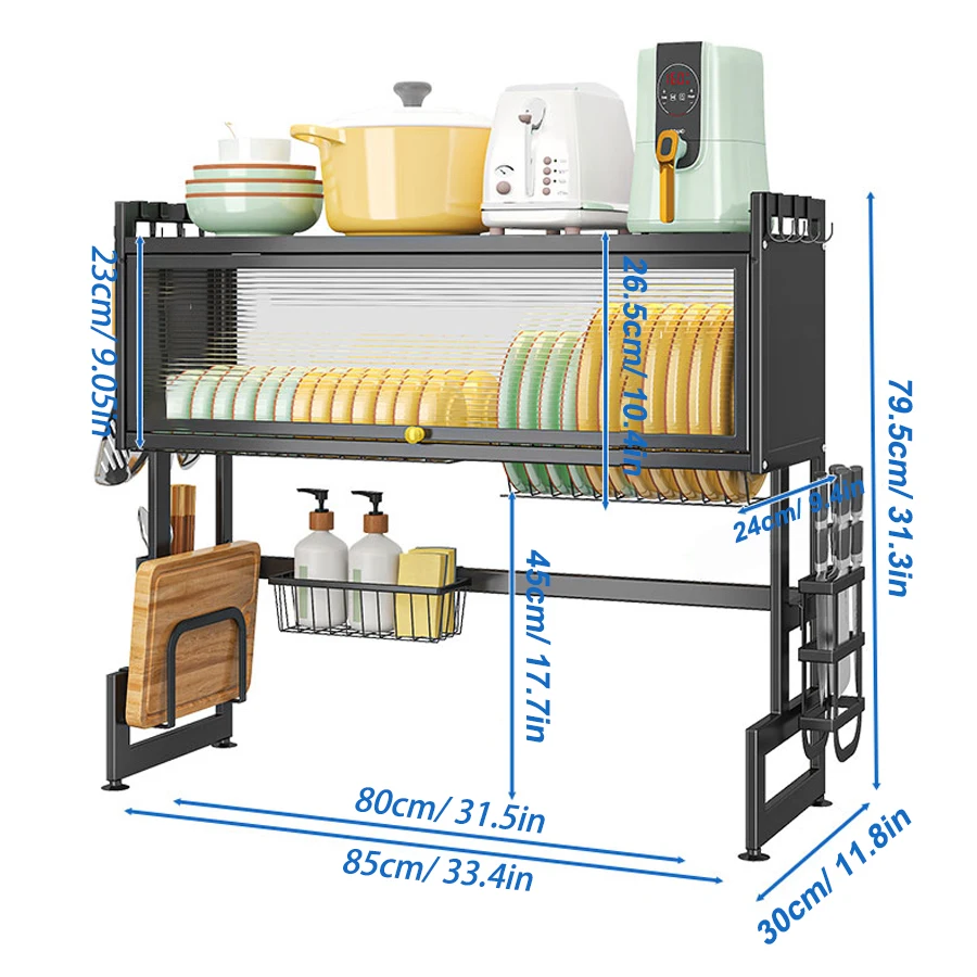 Raft scurgator vase si tacamuri, 85 cm, Negru