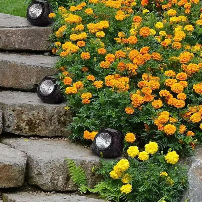 Set 2 x lampa solara cu aspect de piatra