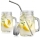 Borcan din sticla cu robinet si suport 4 litri + Pahar tip borcan 600 ml